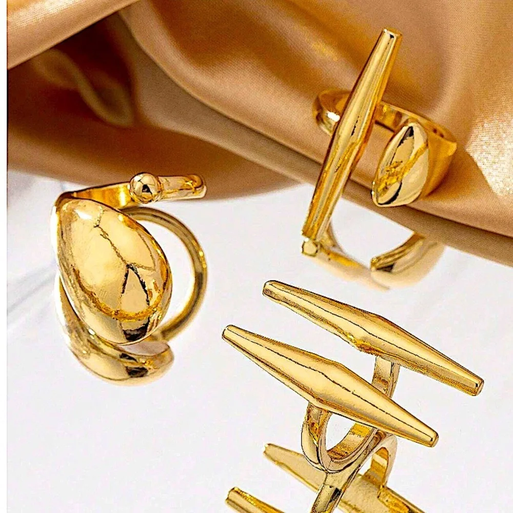 Three Piece Gold Irregular Punk  Open Rings Adjustable Resizable